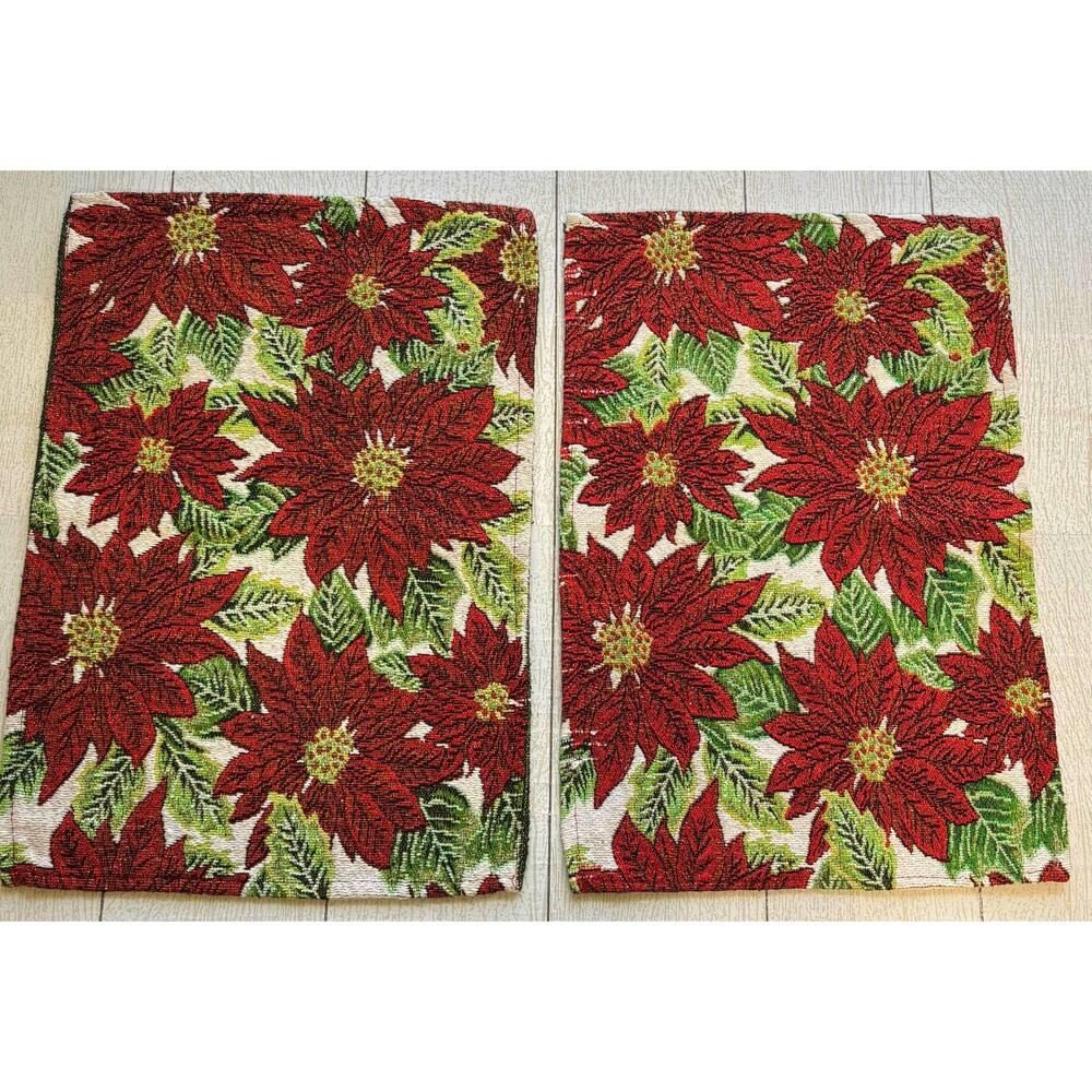 Christmas Poinsettia Placemats Set of 2 Holiday Decor